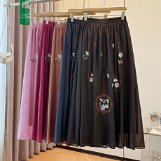 批发跨境专供东南亚爆款<b class='q'>雪纺</b><b class='q'>半身裙</b>女秋季薄a字百褶裙中长款<b class='q'>半身裙</b>子