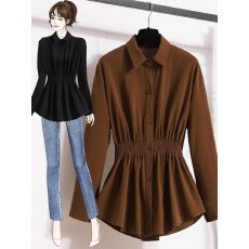 批发跨境专供东南亚爆款长袖秋季新款大码微<b class='q'>胖</b>mm<b class='q'>气质</b>衬衣收腰显瘦上衣