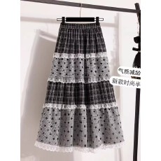 跨境专供东南亚爆款2025秋新款大码胖mm松紧腰蕾丝边波点裙蛋糕裙