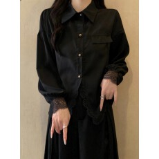 批发蕾丝拼接白色长袖衬衫女装春秋2026大码<b class='q'>胖</b>mm<b class='q'>高级</b>设计感打底上衣潮