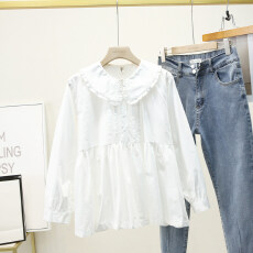 批发娃娃领减龄衬衫胖mm春秋新款韩版<b class='q'>大码</b><b class='q'>女装</b>百搭宽松时尚遮肉女上衣