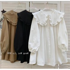 批发<b class='q'>大码</b><b class='q'>女装</b>新款胖mm娃娃领衬衫长袖衬衣款宽松遮肉遮肚子春秋季衬衫