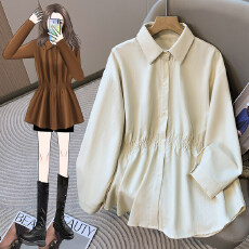 批发荷叶边收腰衬衫女春秋叠穿内搭微<b class='q'>胖</b>大码宽松巨显瘦遮肚子别致上衣