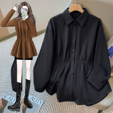 批发荷叶边收腰衬衫女春秋叠穿内搭微<b class='q'>胖</b>大码宽松巨显瘦遮肚子别致上衣