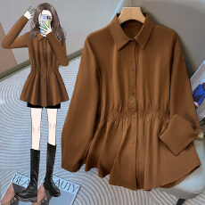 批发荷叶边收腰衬衫女春秋叠穿内搭微<b class='q'>胖</b>大码宽松巨显瘦遮肚子别致上衣