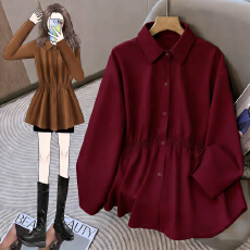 批发荷叶边收腰衬衫女春秋叠穿内搭微<b class='q'>胖</b>大码宽松巨显瘦遮肚子别致上衣