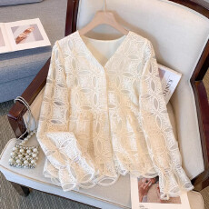 批发法式复古蕾丝钩花打底衬衫女<b class='q'>秋装</b><b class='q'>大码</b>胖mm高级感气质显瘦遮肉上衣