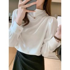 批发法式立领<b class='q'>衬衫</b>女2026春秋新款宽松高级感长袖<b class='q'>衬衣</b>缎面醋酸高端上衣