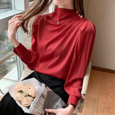 批发法式立领<b class='q'>衬衫</b>女2026春秋新款宽松高级感长袖<b class='q'>衬衣</b>缎面醋酸高端上衣
