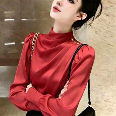 批发法式立领<b class='q'>衬衫</b>女2026春秋新款宽松高级感长袖<b class='q'>衬衣</b>缎面醋酸高端上衣