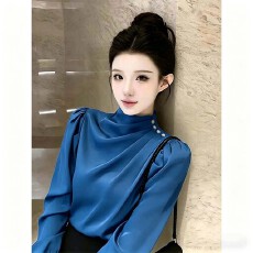 批发法式立领<b class='q'>衬衫</b>女2026春秋新款宽松高级感长袖<b class='q'>衬衣</b>缎面醋酸高端上衣