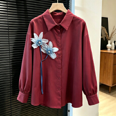 批发2026春秋新款设计感韩版立体花朵装饰衬衫女<b class='q'>甜美</b>百搭衬衣