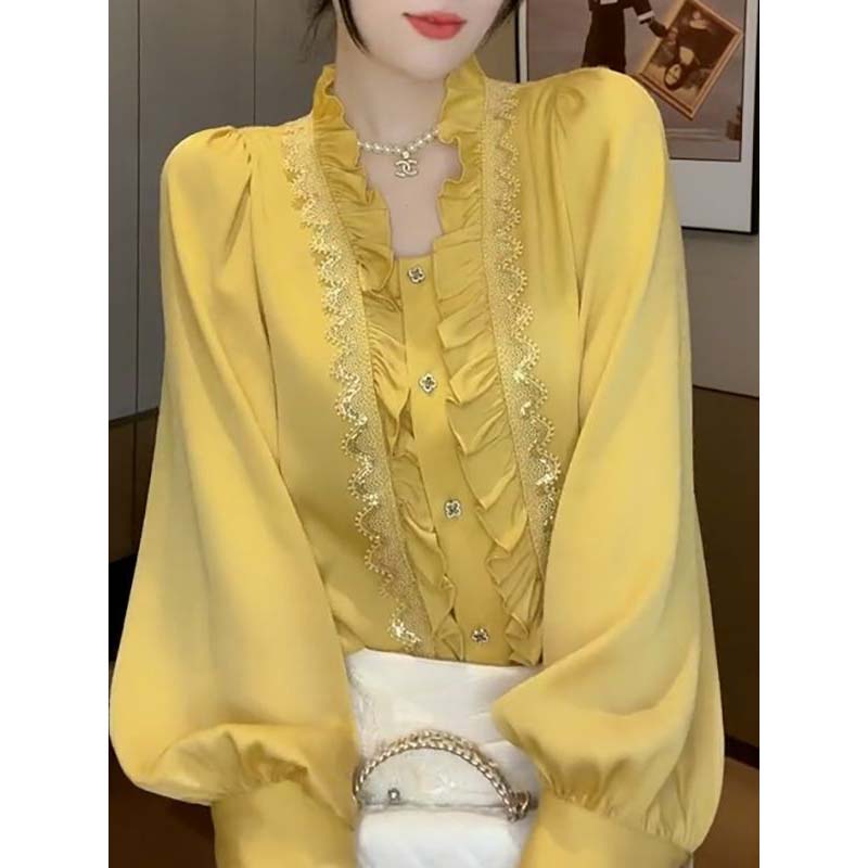 法式衬衫女春夏新款韩版宽松蕾丝...
