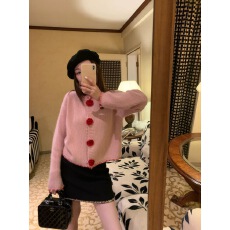 批发法式复古<b class='q'>山茶花</b>开衫毛衣秋季新款小众拼色针织开衫外套上衣女