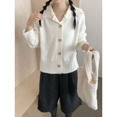 批发已出货韩系气质感麻花坑条娃娃领<b class='q'>针织</b><b class='q'>开衫</b>女秋季新款百搭外套