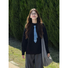 批发已出货韩系学院风领带毛衣秋<b class='q'>冬</b>新款打底小众百搭宽松针织套头上衣