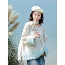 批发法式甜美<b class='q'>山茶花</b>点缀拼色毛衣女春秋新款慵懒风软糯针织衫搭配围巾