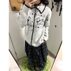 批发国<b class='q'>潮牌</b>秋季新款针织开衫外套上衣女休闲百搭费尔岛小狗提花毛衣女