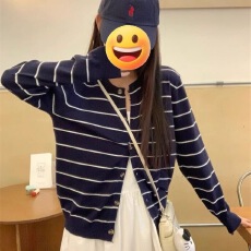 批发韩系<b class='q'>宽松</b>针织慵懒开衫条纹长袖2025春秋圆领新款洋气外套毛衣<b class='q'>上衣</b>