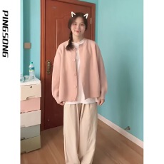 批发日系温柔风粉色针织开衫女<b class='q'>宽松</b>显瘦百搭甜美减龄秋冬季外套毛衣