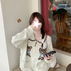 批发拉链提花<b class='q'>翻领</b>卡通毛衣外套秋冬复古新款慵懒韩版宽松针织开衫上衣