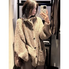 批发韩系复古咖色高领毛衣女秋冬慵懒风高级感宽松<b class='q'>中长款</b>针织开衫外套