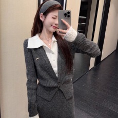 批发秋冬百搭时尚韩版polo领拼接假两件撞色收腰<b class='q'>针织衫</b>毛衣上衣