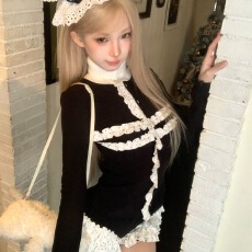 批发春秋新款蕾丝开衫上衣花边短<b class='q'>裤</b>子女萝莉辣妹套<b class='q'>装</b>