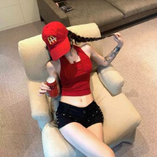 批发露背挂脖背心女夏季红色吊带美背内搭热辣妹性感上衣外穿