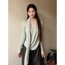 批发长袖t恤女春季新款韩版挂脖慵懒显瘦上衣