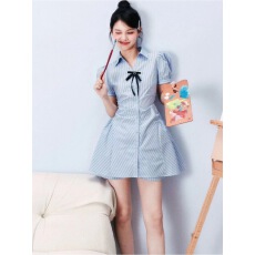 蓝色条纹衬衫连衣裙套装女夏2026新款法式小个子设计感短