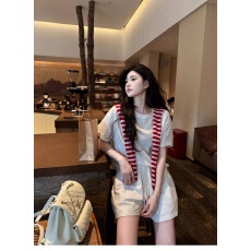 批发韩系简约休闲<b class='q'>运动服</b>套装女<b class='q'>夏季</b>时尚百搭宽松白色短袖短裤两件套潮