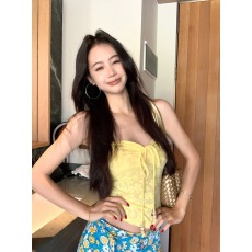 批发海边度假风套装法式抽绳抹胸背心上衣女夏季蓝色碎花半身裙<b class='q'>两件</b>套