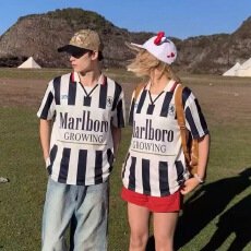 批发美式复古运动风ins<b class='q'>时尚</b>街头球服撞色条纹宽松短袖POLO女