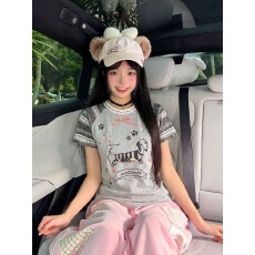 批发<b class='q'>日系</b>复古立体小狗涂鸦圆领短袖T恤女夏季小个子慵懒显瘦短款上衣