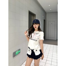 批发美式<b class='q'>街头</b>烫钻印花正肩圆领短袖t恤女夏季辣妹穿搭修身短款小上衣