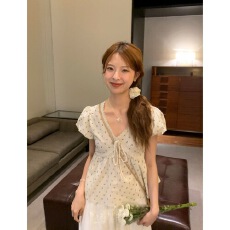批发蕾丝边系带<b class='q'>碎花</b>短袖<b class='q'>衬衫</b>女2026夏季新款茶系穿搭别致上衣