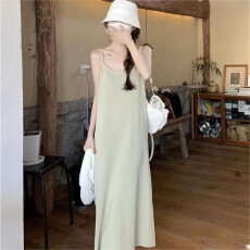 批发夏季新款韩版纯色针织吊带长裙女装宽松显瘦连衣裙无袖裙子