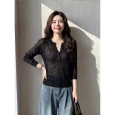 黑色微透显瘦针织罩衫女夏季巨好看百搭长袖上衣高级感气质打底衫