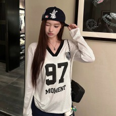 批发美式复古长袖T恤字母印花运动<b class='q'>户外</b>夏季新款高街防晒设计上衣球衣