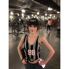 批发<b class='q'>欧美</b>风美式复古辣妹风条纹吊带背心女修身百搭时尚显瘦上衣女