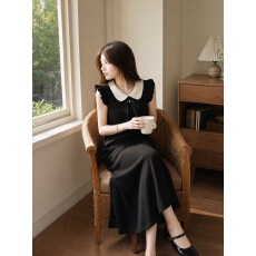 批发娃娃领蝴蝶结小飞袖针织<b class='q'>连衣裙</b>女韩系宽松无袖直筒<b class='q'>中长</b>裙