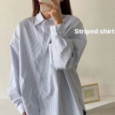 批发秋季新款<b class='q'>时尚</b>条纹内搭长袖<b class='q'>衬衫</b>设计感小众学生<b class='q'>衬衣</b>女上衣潮