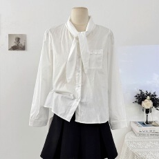 批发高级感法式飘带白色<b class='q'>衬衫</b>女秋季新款气质<b class='q'>时尚</b>减龄<b class='q'>衬衣</b>长袖上衣