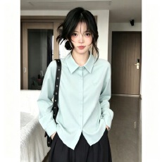 批发韩系超好看薄荷绿显白<b class='q'>衬衫</b>女春季新款<b class='q'>时尚</b>清新温柔洋气上衣