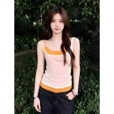 批发辣妹风撞色假两件<b class='q'>吊带</b><b class='q'>背心</b>夏季小众设计感修身显瘦无袖女