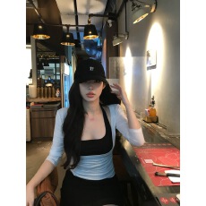 批发辣妹套装女早秋新款微透薄款长袖T恤内搭挂脖吊带<b class='q'>背心</b>两件套