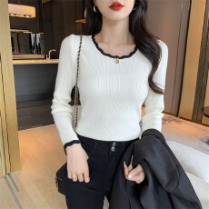 批发秋装新款修身内搭毛衣女打底衫木耳边短款别致<b class='q'>百搭</b>chic针织上衣潮