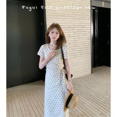 批发椰风缀影】小个子春季新款波点扭结设计感出片<b class='q'>连衣裙</b>