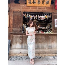 批发【彩虹糖豆】复古<b class='q'>改良</b><b class='q'>旗袍</b>裙女夏彩色波点条纹长裙